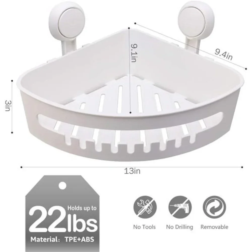 Suction Cup Corner Shower Shelf-No Drilling,Removable Bath Shelf With Heavy Duty